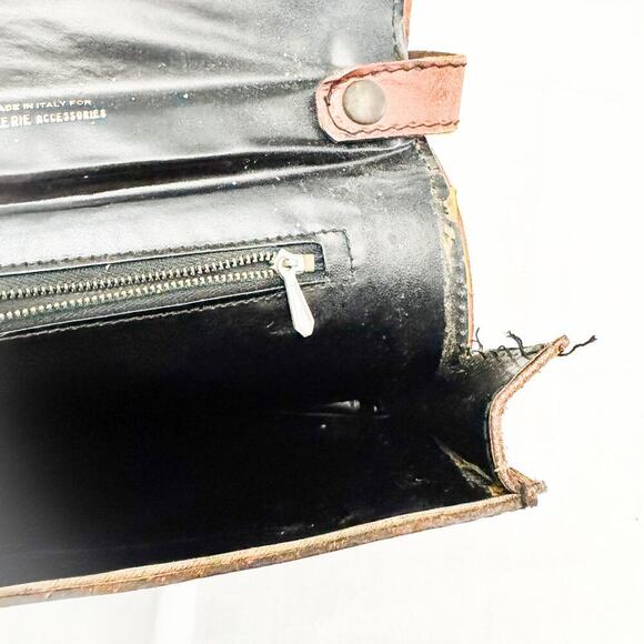 Valerie Large Brown Genuine Leather Tan Leather Patterned Handbag Purse Italy - Picture 4 of 5